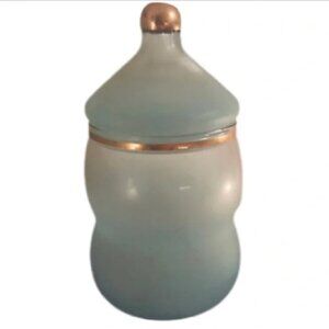 EUC Vintage Ombre Beautiful Light Baby Blue Gold Glass Candy Dish Lid 7-8” Vase